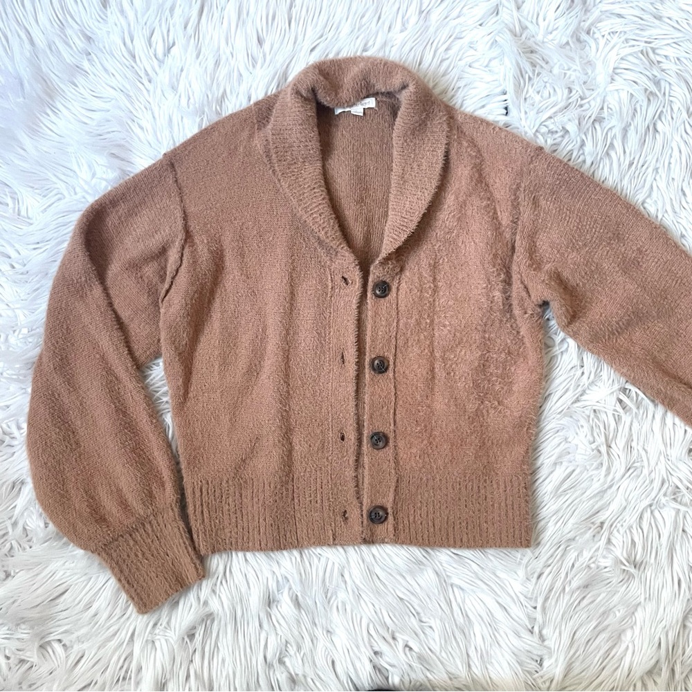 Grandpa Grandma Core Soft Cabin Cozy Crop Cardigan Sweater Mocha Brown Women L